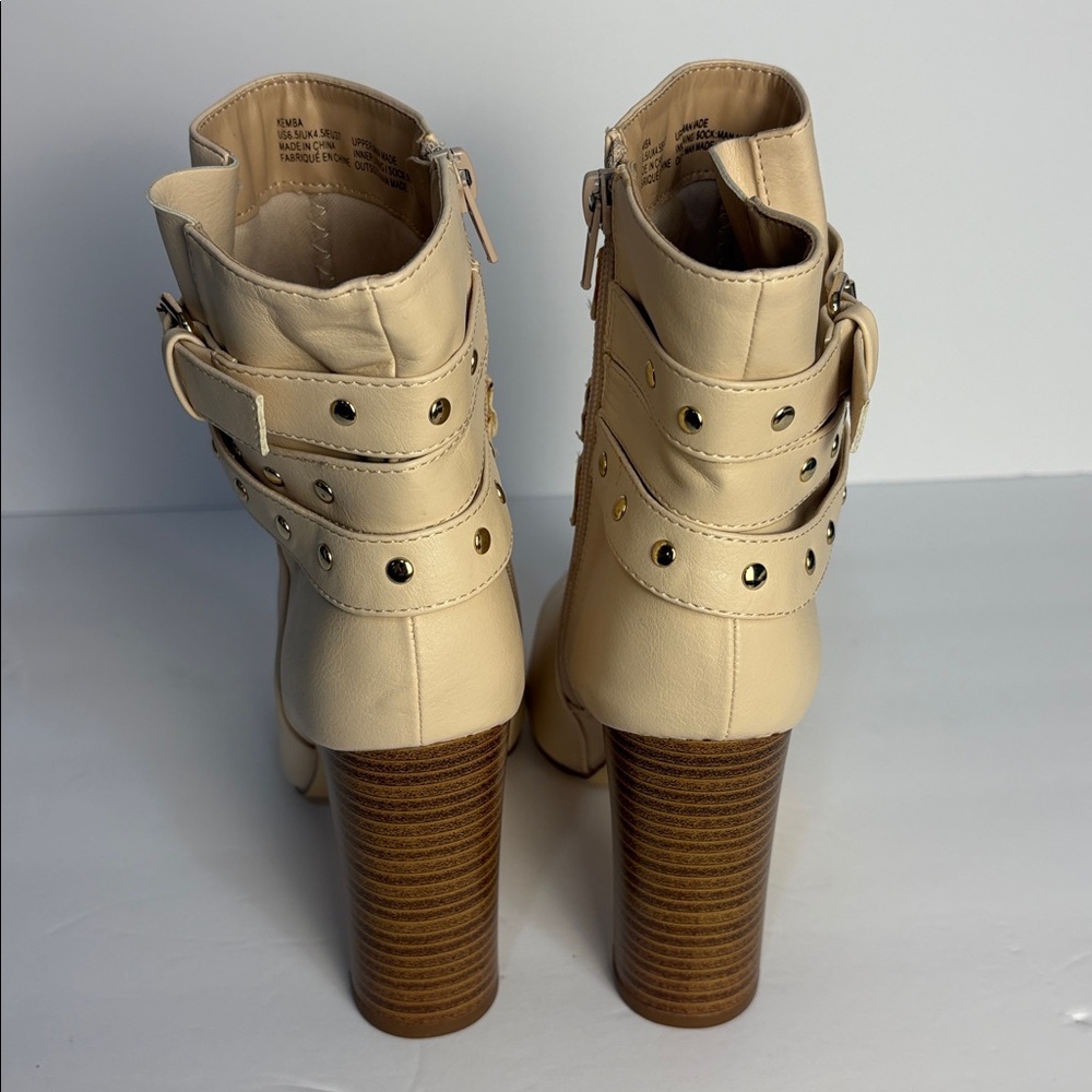 JustFab Kemba Cream Faux Leather Block Heel Wrap Buckle Boot Women's 6.5 - Picture 4 of 8